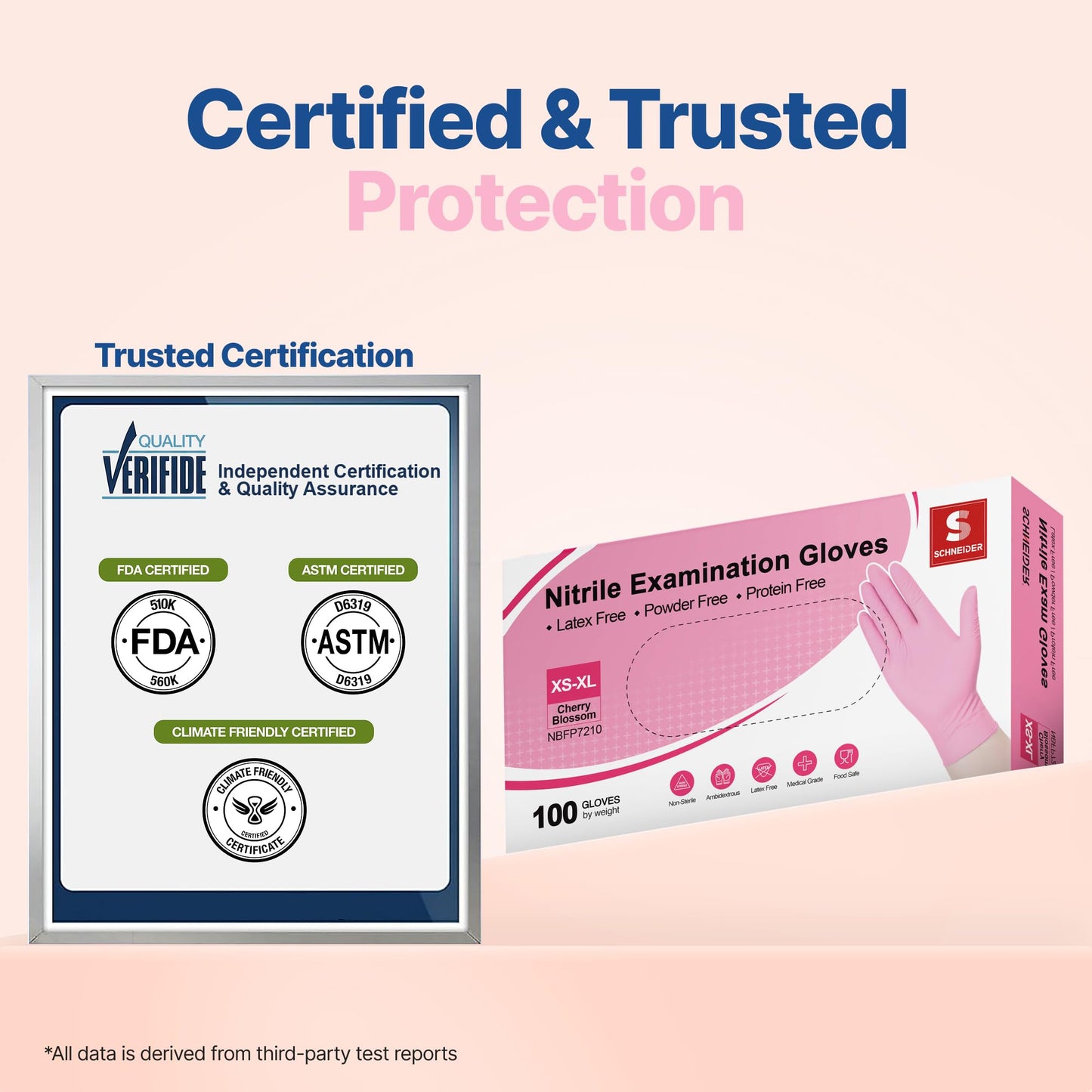 Schneider Nitrile Exam Gloves, 4-mil Medical Gloves Disposable Latex Free, Powder Free, Food Safe Glove for Cooking, Cleaning, Examination, Cherry Blossom, XL, 100-ct Box