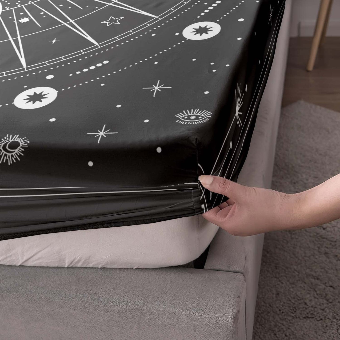 AILONEN Sun and Moon Fitted Sheet, Bohemian Sun Moon Bed Sheets Twin XL Size,Galaxy Astrology Sheet Set for Kids Girls Boys,Bedding Decor Set,1 Fitted Sheet and 2 Pillow Case,3 Piece