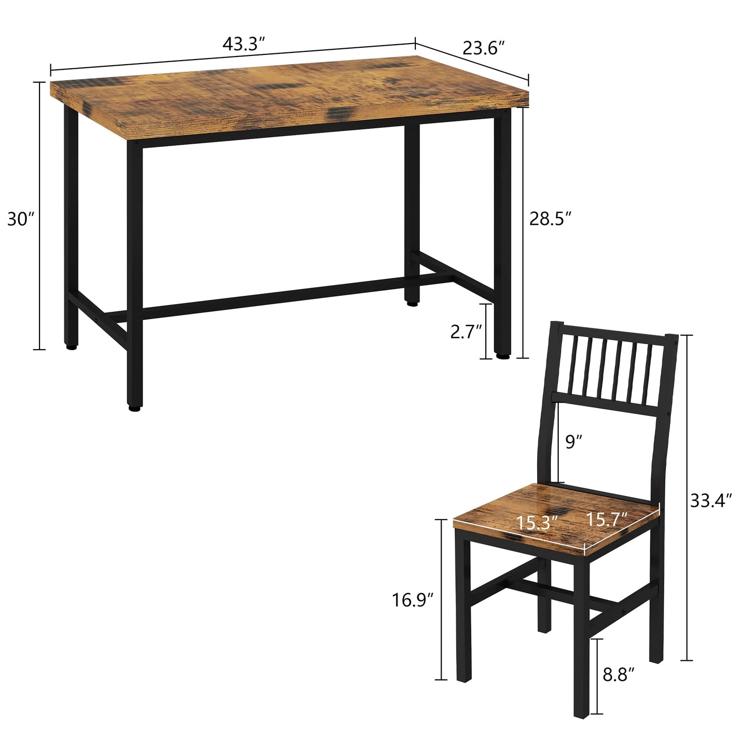 AWQM 5 Pieces Dining Table Set, Industrial Dining Table and Chairs for 4, Metal Frame with Wood Top, Kitchen Table Set for Dining Room, Breakfast Nook, Small Space, Rustic Brown