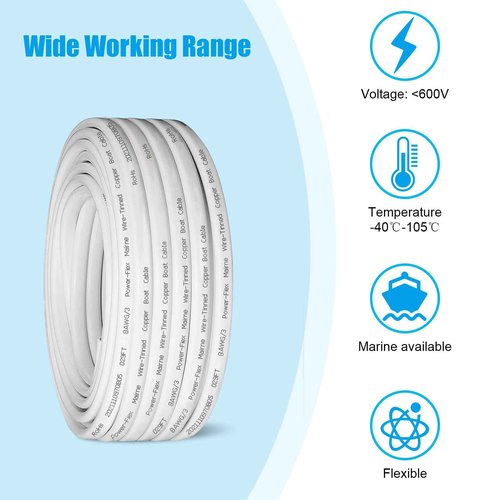 Kimbluth 8 Gauge Triplex Marine Wire Tinned Copper Boat Cable, 30ft 8 AWG Standard USA OFC Oxygen Free Copper Wire for Automotive Boat Speakers Solar Outdoors