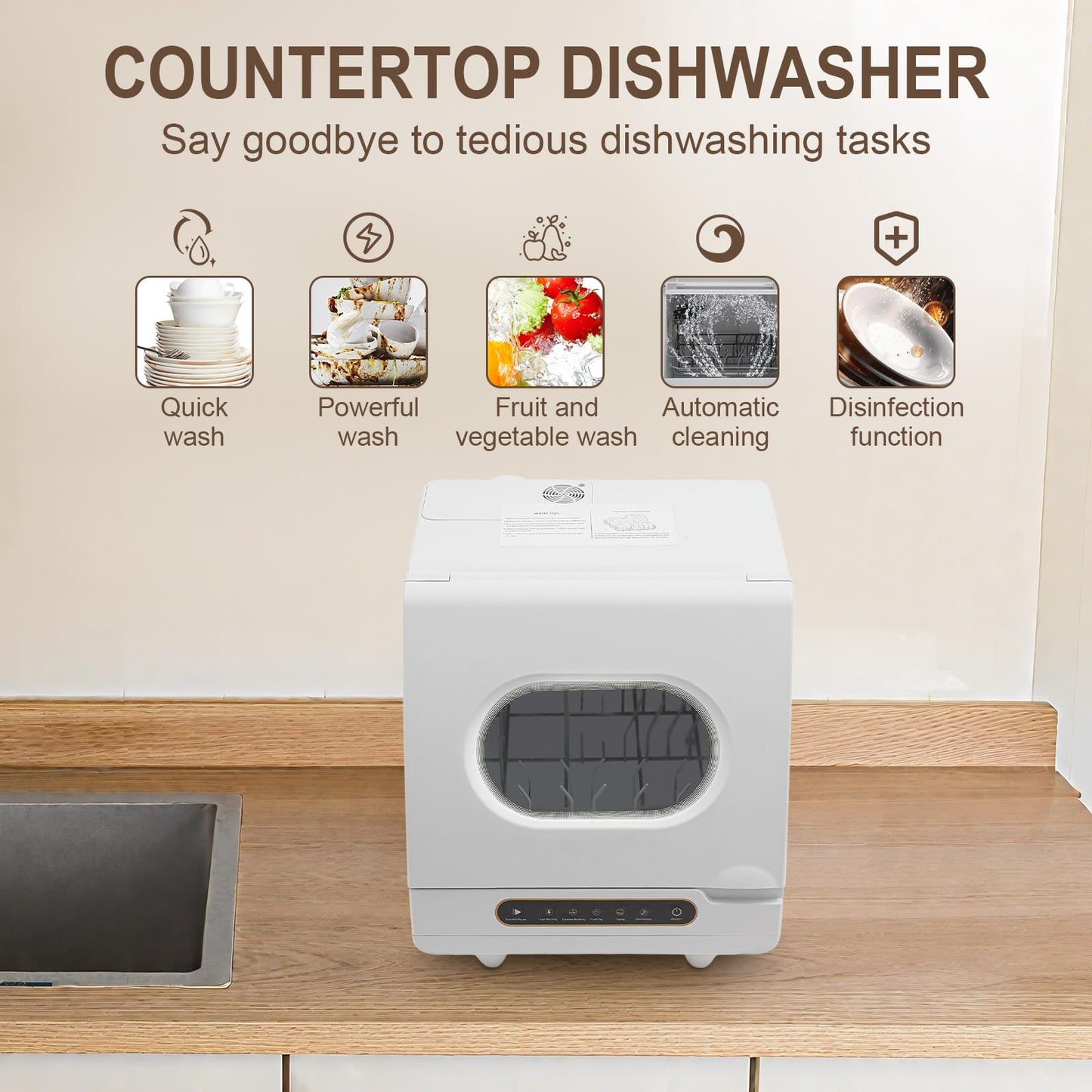 TOWIUOA Countertop Dishwasher, 800W 110V Mini Dishwasher Low Noise Portable Dish Washer With 5intelligent Washing Functions For Washing Dishes After A Meal At Your Home