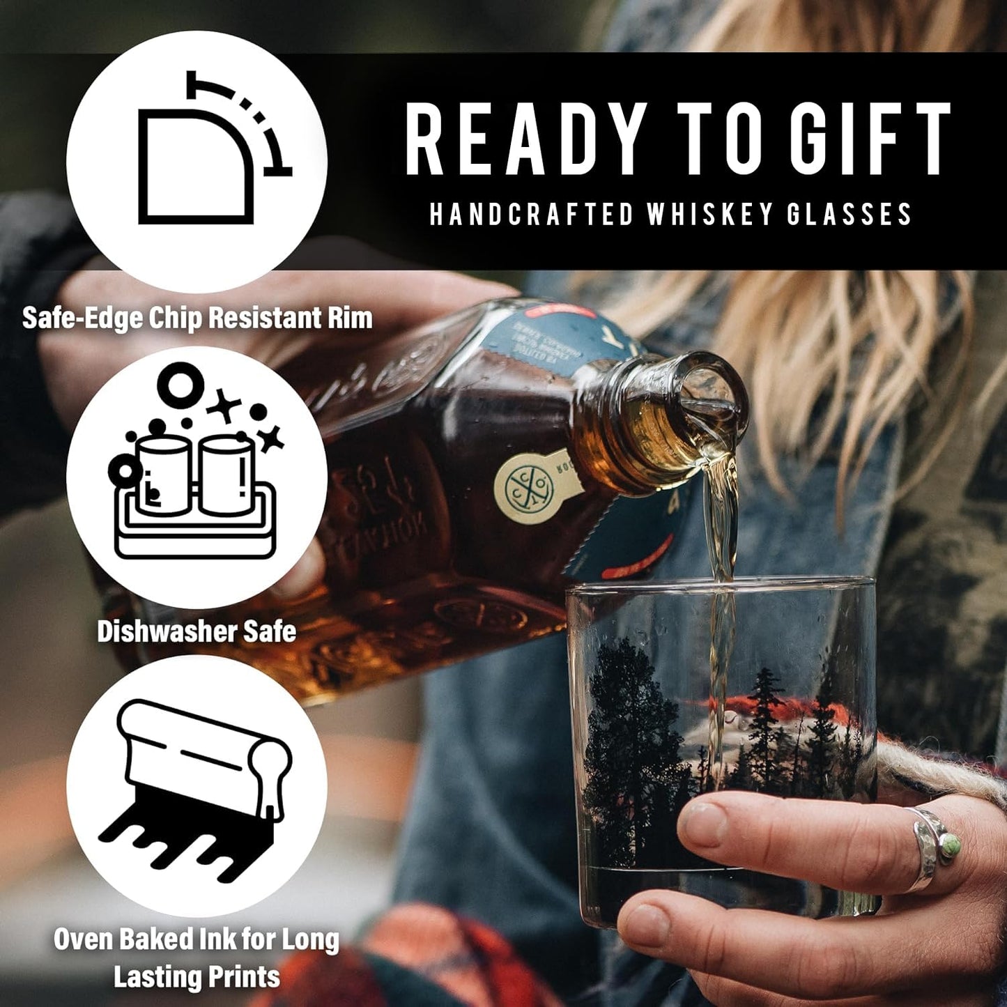 Black Lantern Whiskey Glasses - Unique Themed Cocktail & Everyday Use Drinking Glasses, Perfect for Outdoor Enthusiasts & Nature Lovers - (One 11oz. Glass) Forest Animal Design