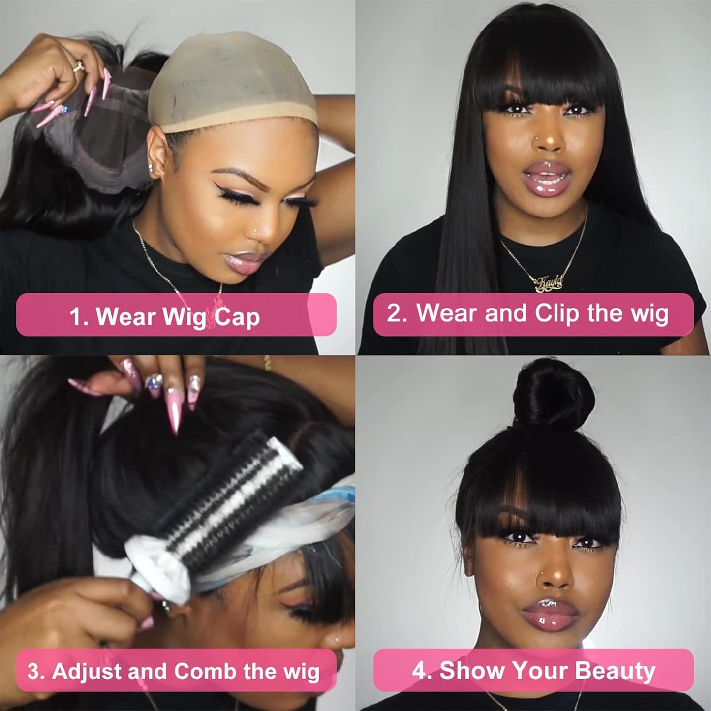 Twigoal Straight Wigs Human Hair with Bangs Brazilian Virgin Human Hair Wigs for Women Glueless Wigs Human Hair Wigs Natural Col
