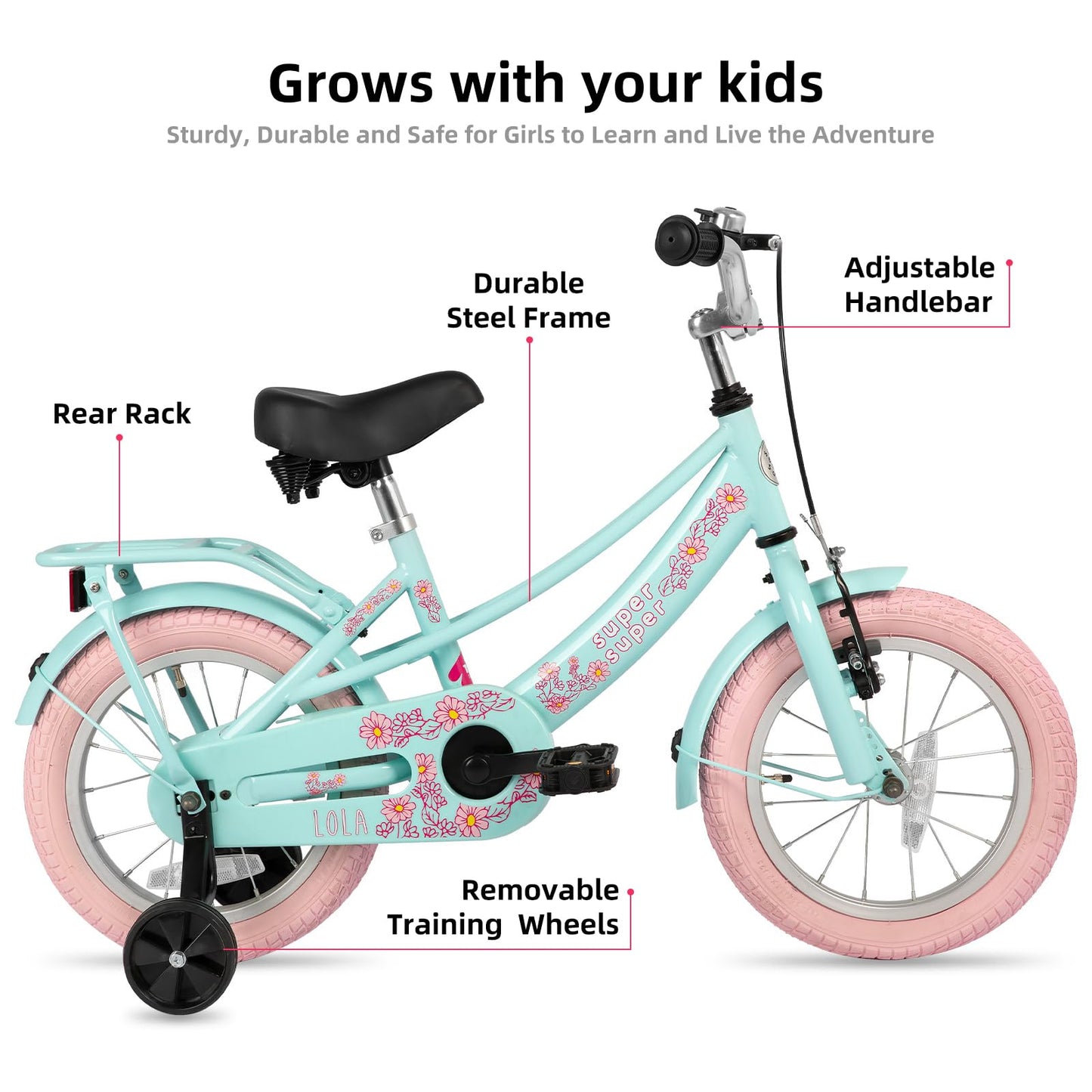 JOYSTAR 20 Inch Kids Bike Lola Girls Bike for 7-10 Years Princess Children Bicycle with Kickstand Kids' Bicycles Mint Green