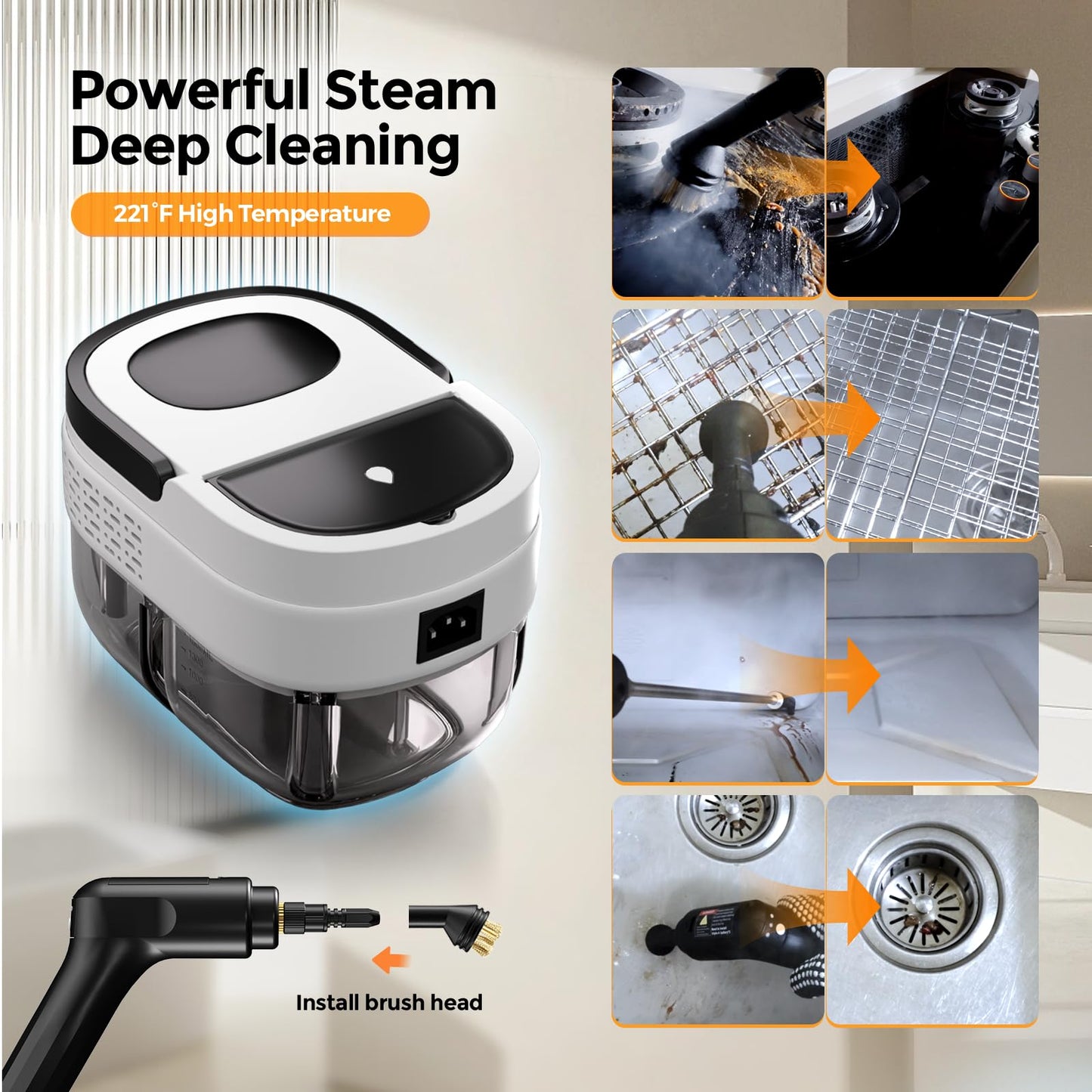 Steam Cleaner For Home, 2500W Steam Cleaner, High Pressure Steamer For Cleaning, 1.6L Water Tank, 3 Level Steam Control, High He