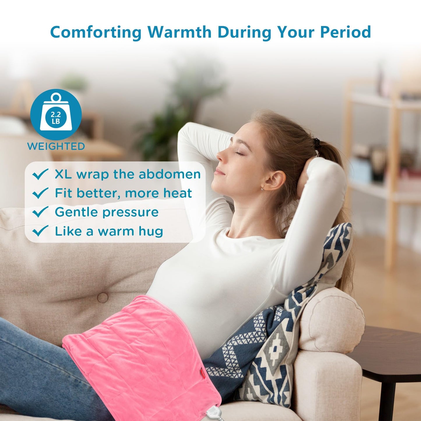 Comfytemp Weighted Heating Pad for Back & Period, FSA Eligible Electric Heat Pad, Valentines Day Birthday Gifts for Mom Women, 2.2 lb HSA Approved Neck Shoulder Heated Pad, 2H Auto-Off, 12x24, Pink