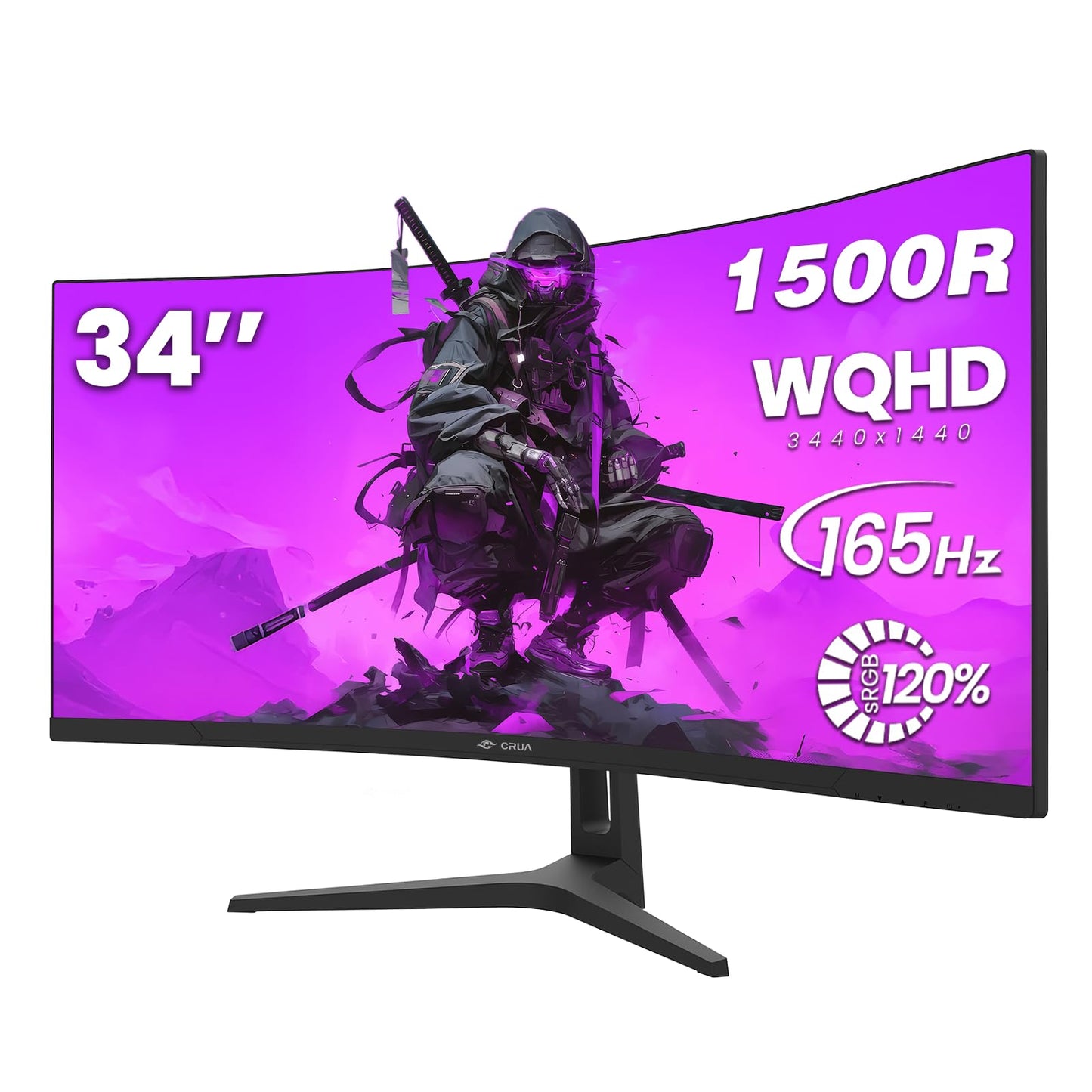 CRUA 34 Inch Curved Gaming Monitor, 21:9 WQHD 3440x1440 165Hz/144Hz 1500R Ultrawide Computer Monitor Support Freesync, PIP/PBP,