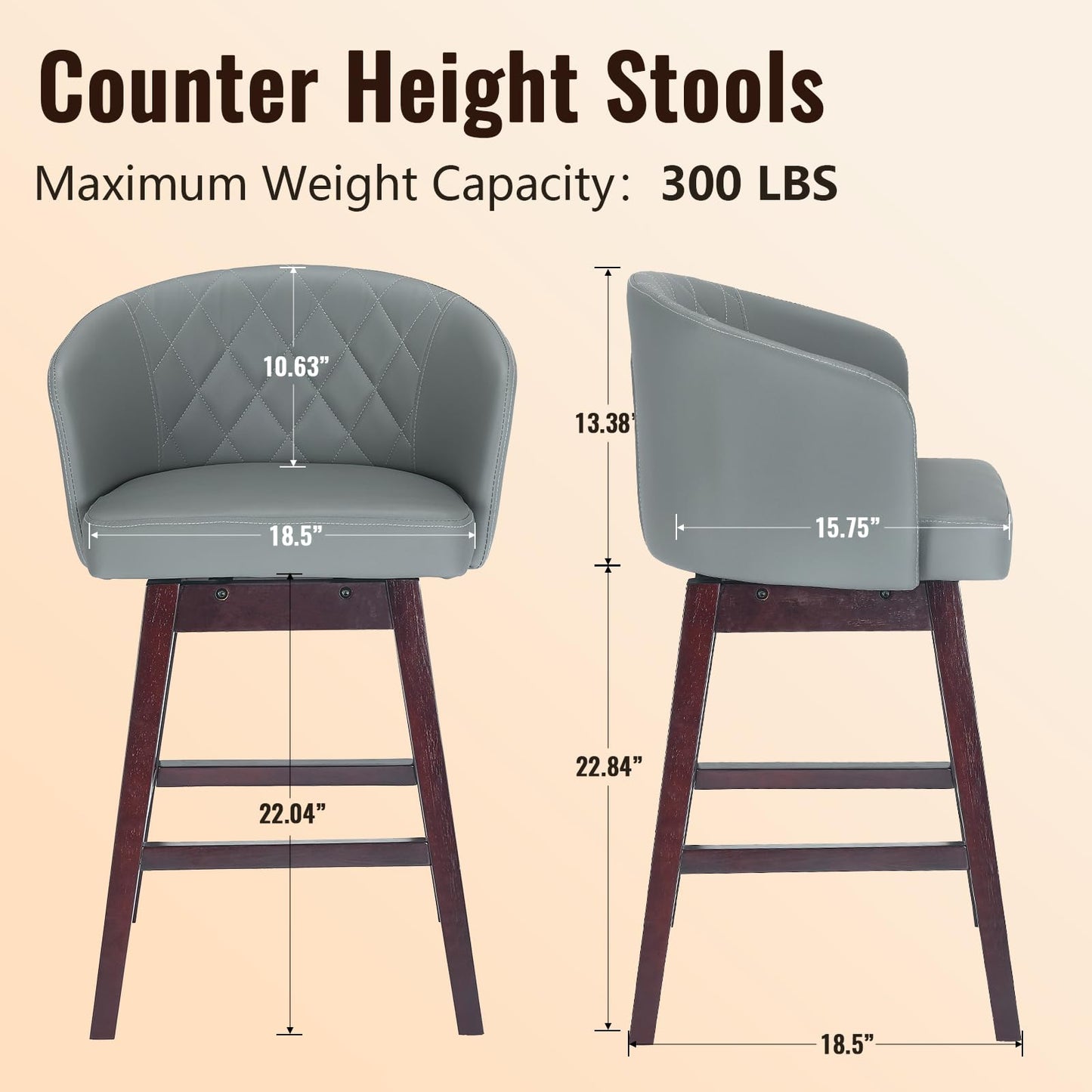 Swivel Counter Height Bar stools with Back,23" Seat Height PU Leather Upholstered Barstools,Mid Century Modern Bar Chairs for Kitchen,Island (LightGray, Set of 1)