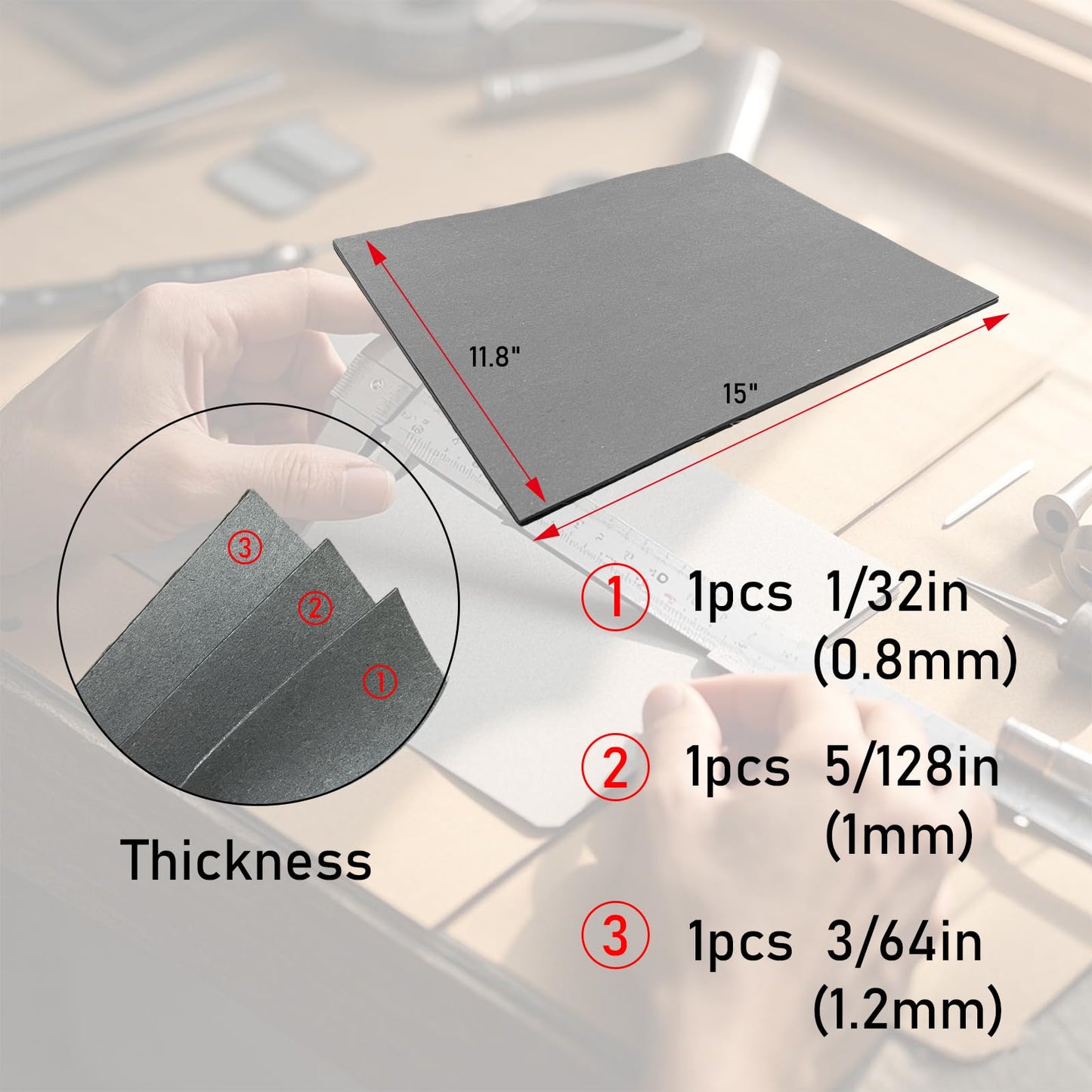 HTJZWG Non-Asbestos Gasket Making Material - 3 Sheets 15"x11.8" Oil-Resistant & High-Temperature, Stable Sealing for Small Engine Repair, Lawn Mower, Motorcycle, Generator - 0.8mm/1mm/1.2mm