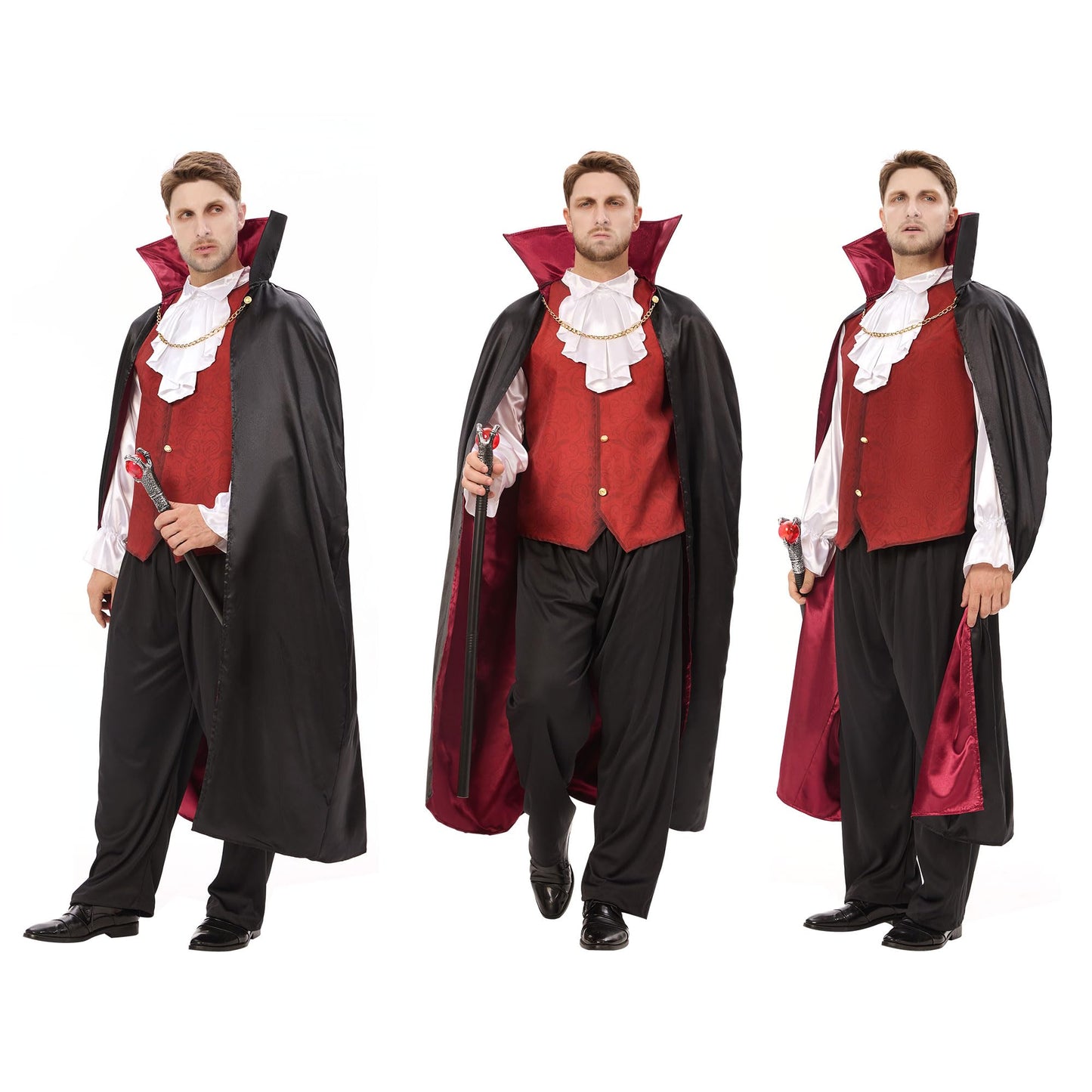 Joyful Start Vampire Costume Men Adult, Mens Vampire Costume with Vampire Cape and Vampire Teeth, Halloween Costumes Men Adult Dress Up XL