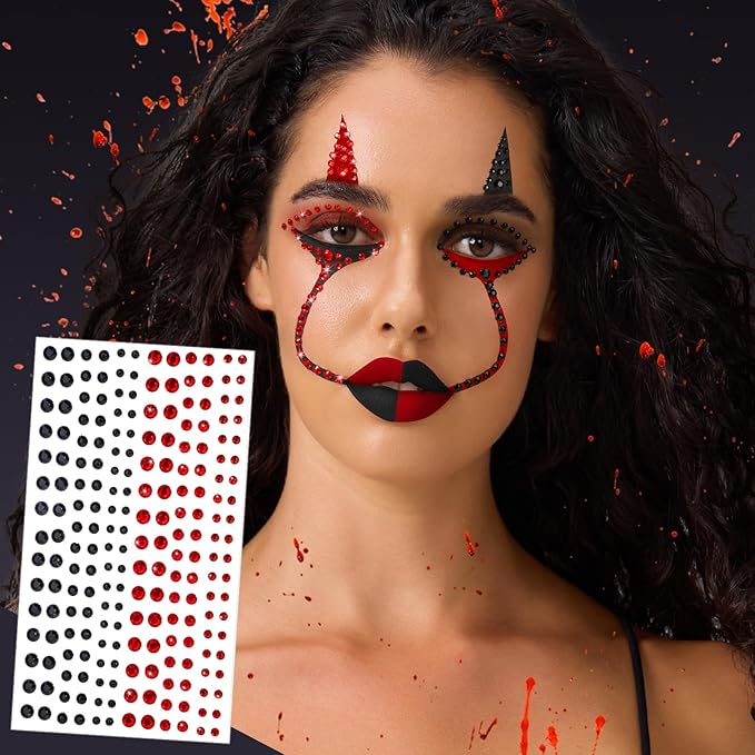 YGDZ Face Gems Stick On, Halloween Face Jewels, Spider Web Silver, Black, Red Face Gems for Halloween Face Makeup, Face Hair Rhinestones Stickers for Women, Kids