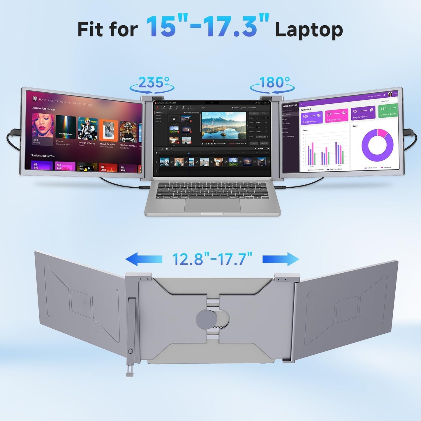 Lalovin 15 Laptop Screen Extender, 1080P Fhd Ips Triple Portable Monitor For 15-17.3 Laptop, Plug & Play Monitor Extender With U