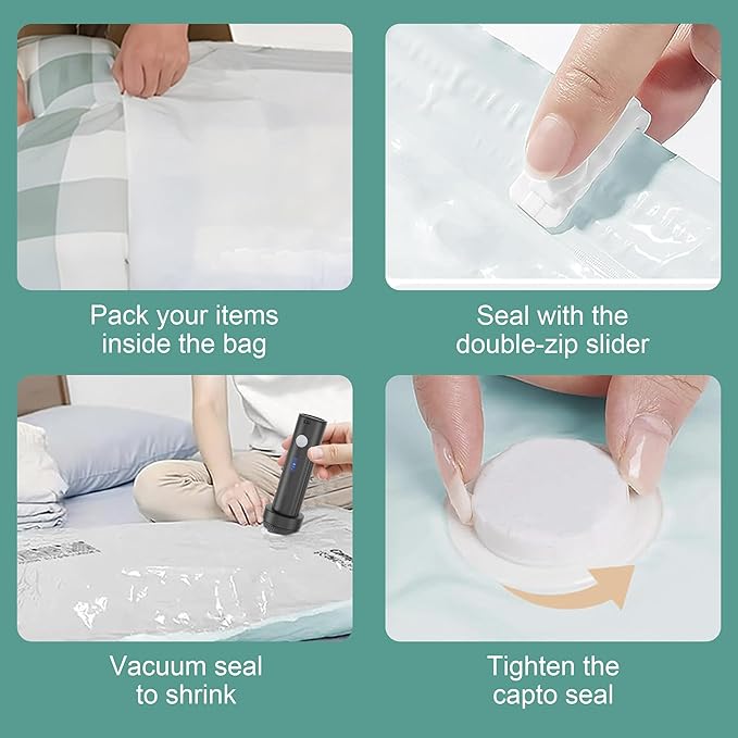 Travel Vacuum Storage Bags with Electric Pump, Multiple Combinations Travel Packing Bags for Luggage and Suitcase, Carry-on Size Compression Space Saver for Clothes and Clothing (A: 8 Small-EPUMP)