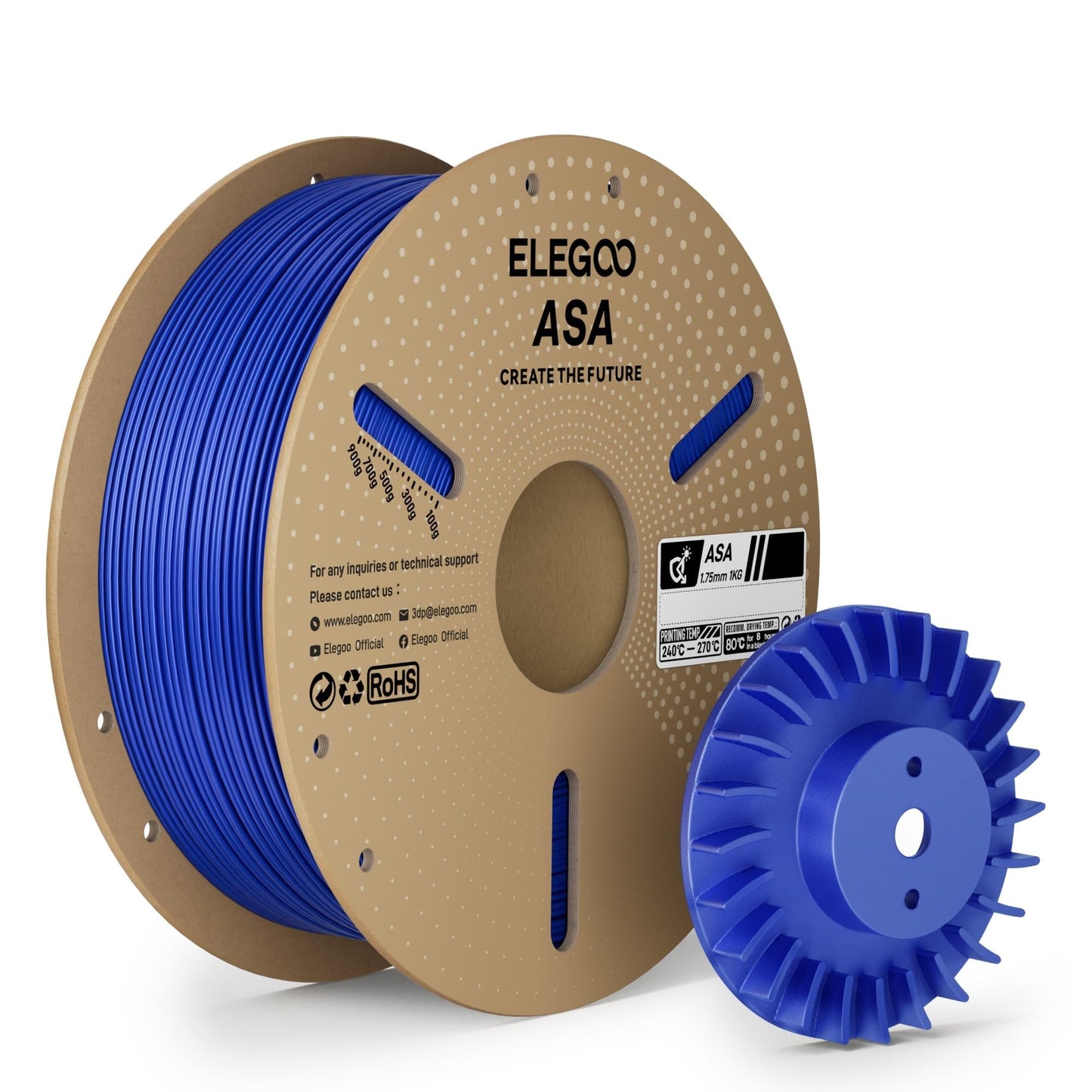 ELEGOO ASA Filament 1.75mm Blue 1KG, UV & Weather Resistant 3D Printer Filament for Outdoor Functional Parts, High Impact Streng