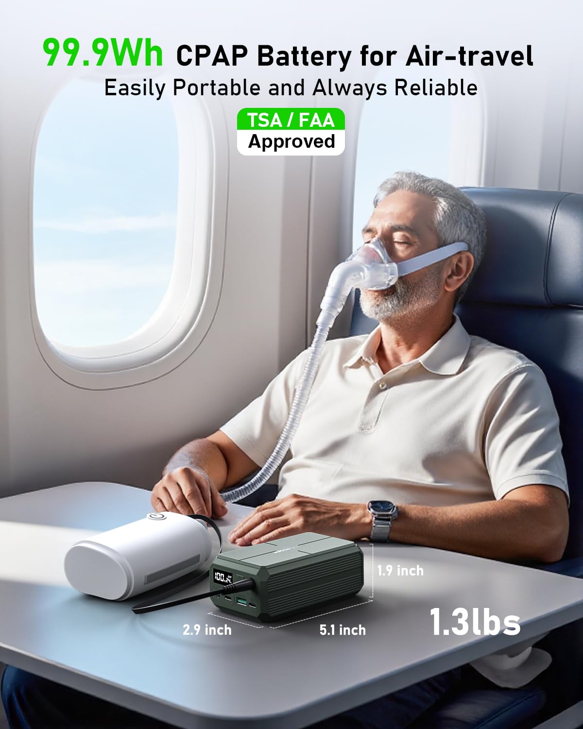 EASYLONGER ES270 CPAP Battery for Air-Travel, 99.9Wh CPAP Battery for Camping, 100W CPAP Power Bank for ResMed AirMini, AirSense 11, AirSense10, AirCurve 10/11, Luna TravelPAP, Philips DreamStation