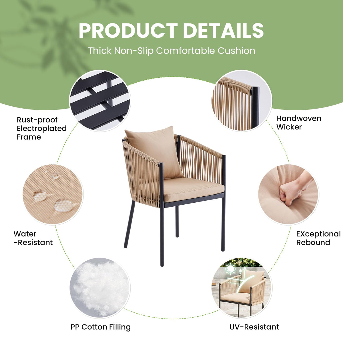Soohow 4 Pieces Outdoor Chairs, Patio Dining Chairs, Rattan Wicker Chair Set with Cushions for Garden, Deck, Backyard(Beige)