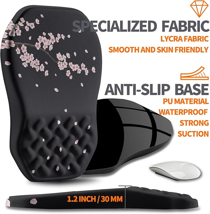 Ergonomic Slope Mouse Pad Wrist Support, Wrist Rest Mousepad for Carpal Tunnel Pain Relief with Massage Bulge and Slow Rebound Memory Foam (12x8 inch, Pink Blossom)