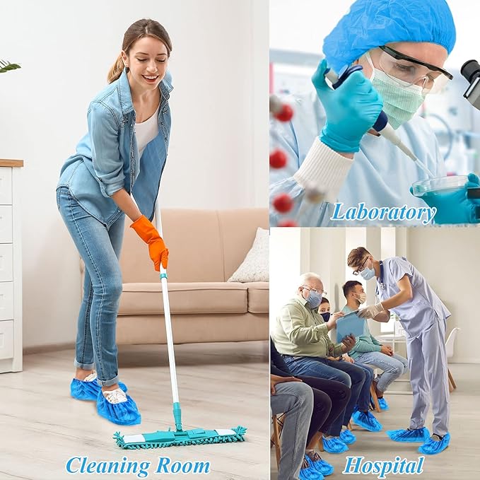 1000 Pcs Disposable Shoe Covers Boot Cover Waterproof Non Slip Shoe Protector Booties Covers for Indoor Carpet Floor Workplace Protection, One Size Fit Most(Blue)