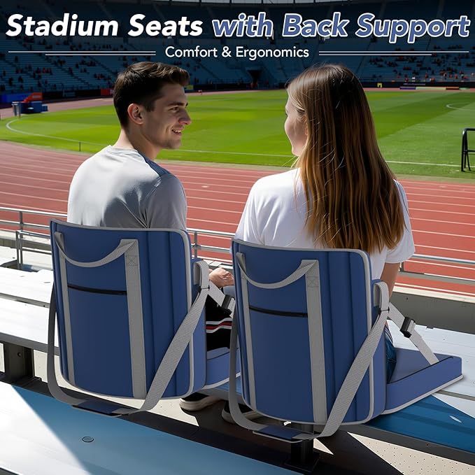 janiry Stadium Seats with Back Support 2PACKS Adjustable Bleacher Chairs with Back and Cushion Bleacher Seat with Cup Holder, Carry Handle & Shoulder Strap for Outdoor Sports Events, Picnics, Beaches