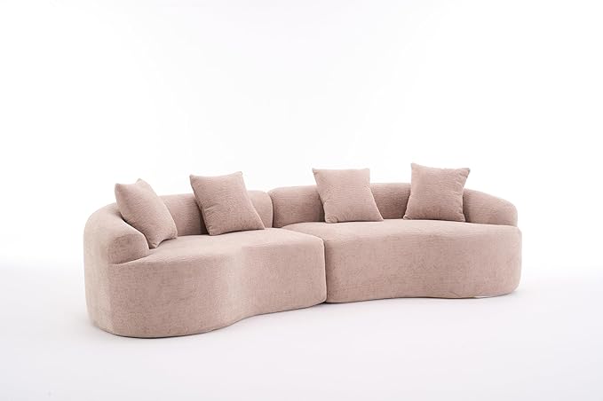 110" Oversized Modern Curved Cloud Sectional Sofa, Luxury Plush Chenille 4-Seater Deep Wide Seat Couch with 4 Pillows, No Assembly Needed Apartment Living Room Furniture, Apricot Cream