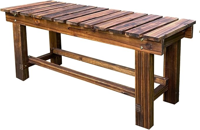 LSPYYDS Outdoor Garden Bench, 3-Person Wood Patio Bench Weatherproof Outdoor Backless Bench, Anti-Corrosion and Anti-Rust Garden Benches for Garden Lawn Porch Park Backyard (Carbonized,47.25''/120cm)