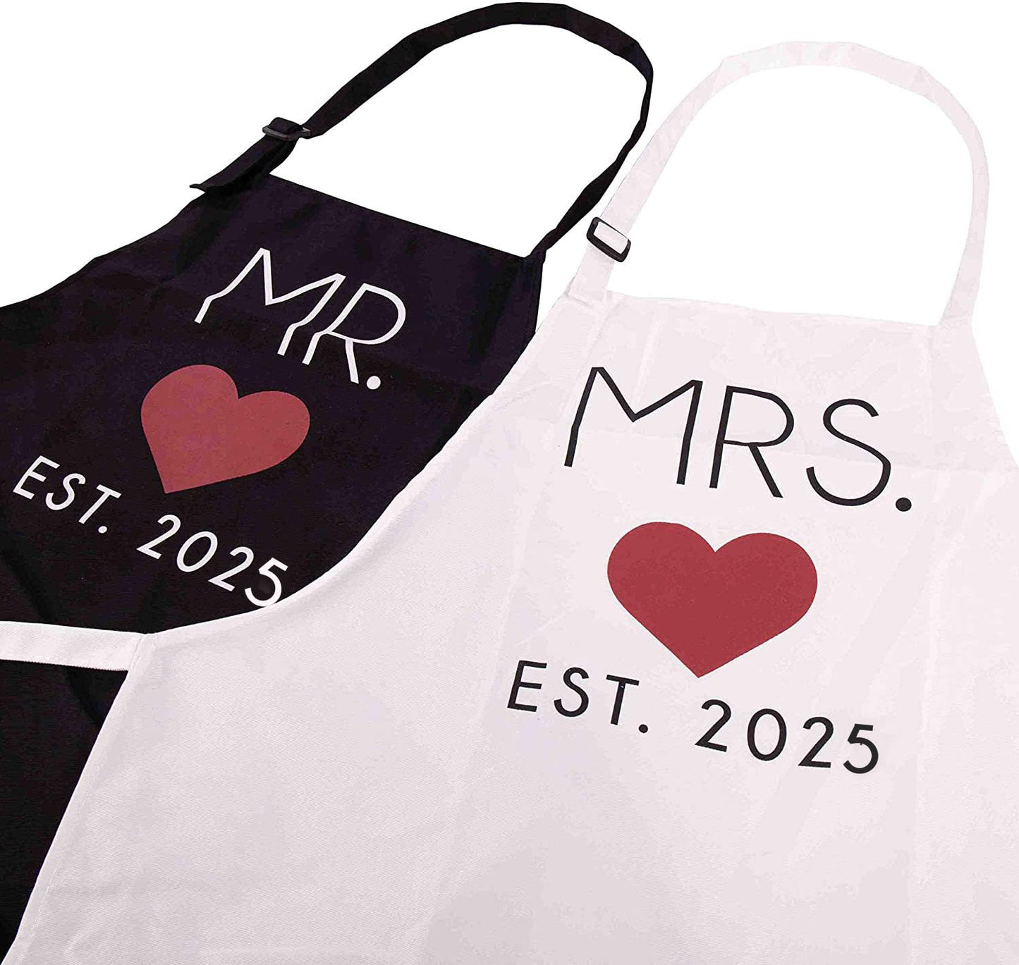 GSM Brands Mr. and Mrs. 2025 Couples Kitchen Aprons (2-Piece Set) Cute, Funny Cooking Bibs for Wedding Marriage Newlyweds