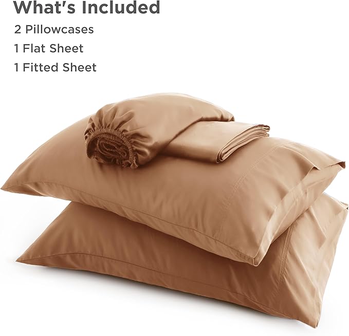 Bedsure California King Sheet Sets, Cooling Sheets for Hot Sleepers, Rayon Derived from Bamboo, Breathable & Soft, Deep Pocket Up to 16", Hotel Luxury Silky Bedding for Hot Sleepers, Khaki