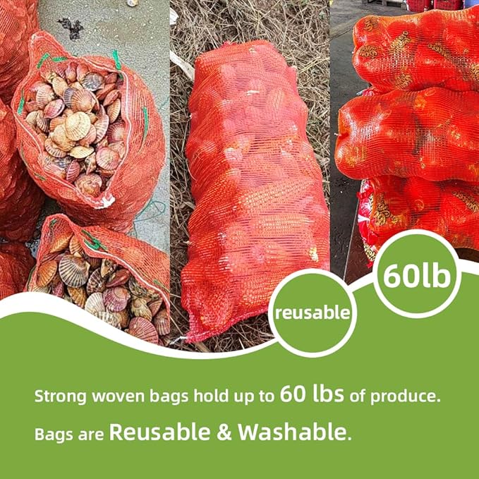 Extra Large Mesh Produce Bags 60 lbs Reusable Onion Sacks Vegetable Storage Bags Washable Net Bag 21” x 32” for Onion Potato Firewood Crawfish, Pack of 10