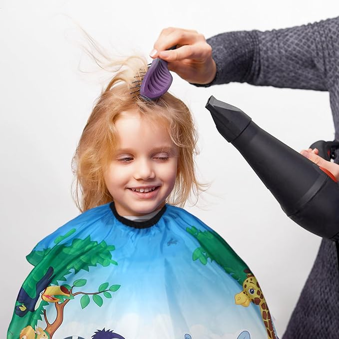 Kids Barber Cape with Neck Duster Brush, Professional Salon Hair Cutting Cape with Adjustable Snap Closure(wild animal)
