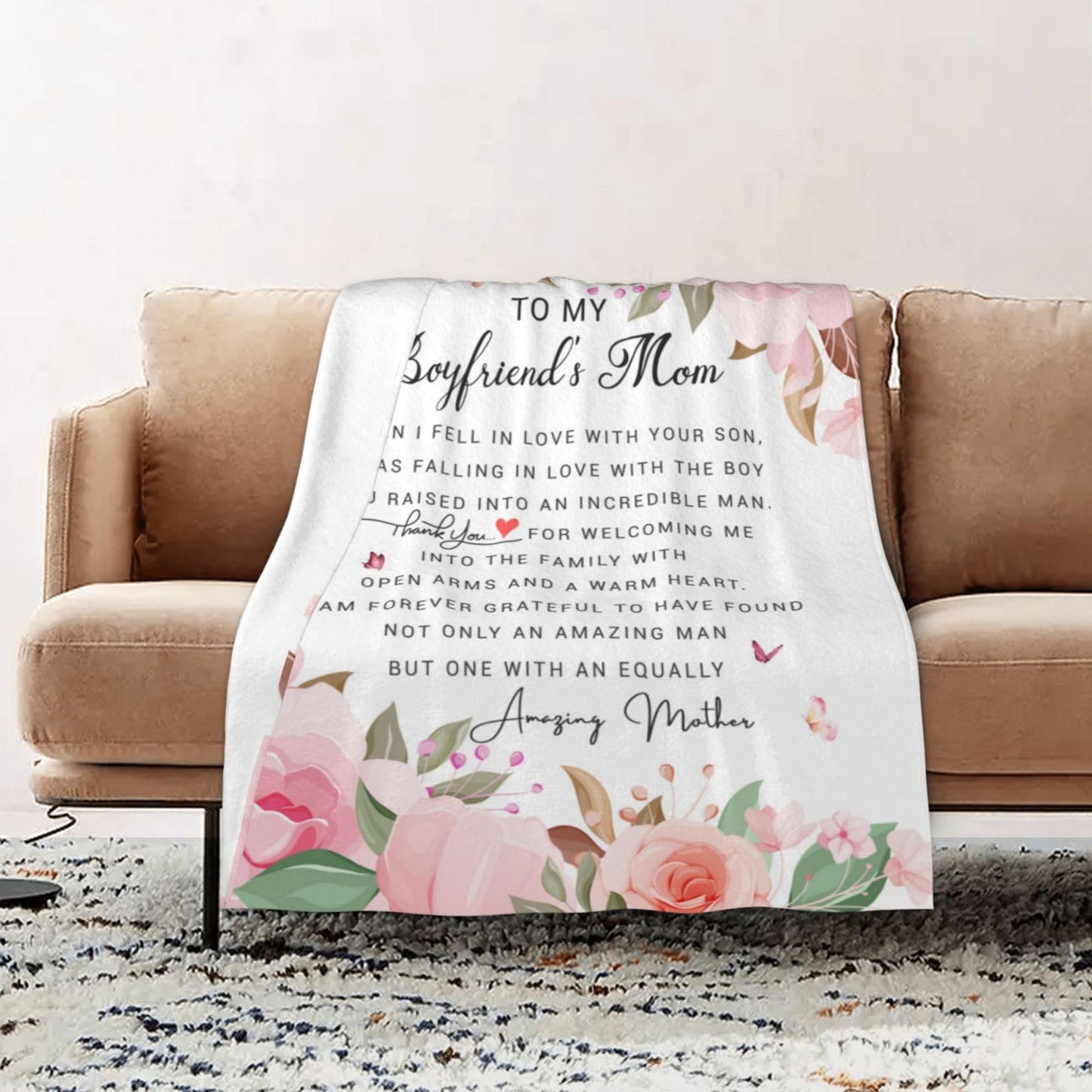 Vepvlahu Gifts for Boyfriends Moms Throw Blanket 60"X50", Boyfriend Mom Gift, Retirement Birthday Gifts for Boyfriends Moms from Girlfriend, Gift for Mother in Law/Boyfriend's Mom