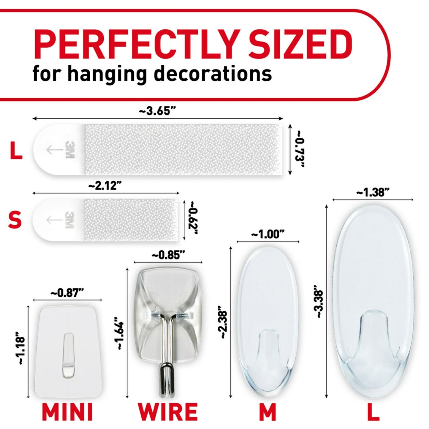 Command Clear Variety Pack, Including 8 Pairs of Picture Hangers, 4 Clear Wire Hooks and 11 Wall Hooks for Hanging Christmas Decorations, Damage-Free Hanging Up to 19 Items