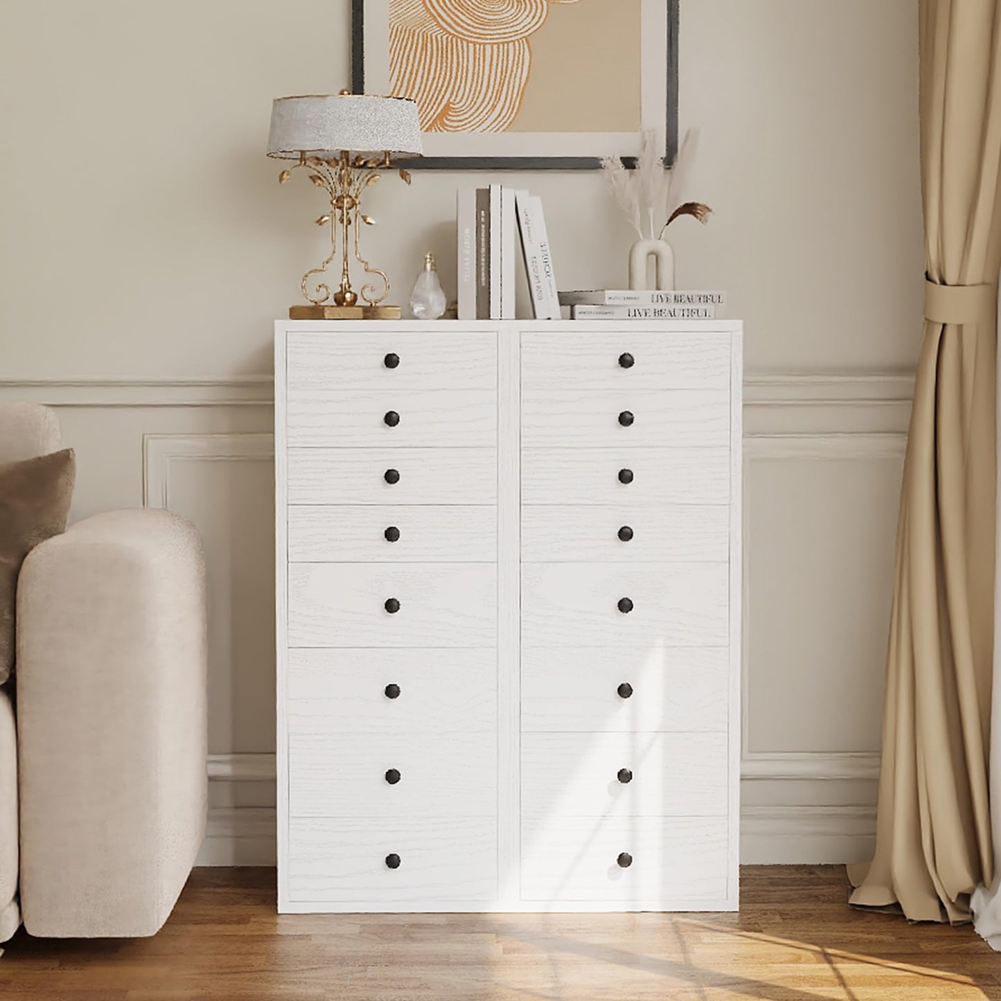 LIKIMIO 8 Drawer Dresser, Small Dressers with Storage Drawers, Chest of Drawers for Bedroom, Tall Narrow Dresser for Organizers, White