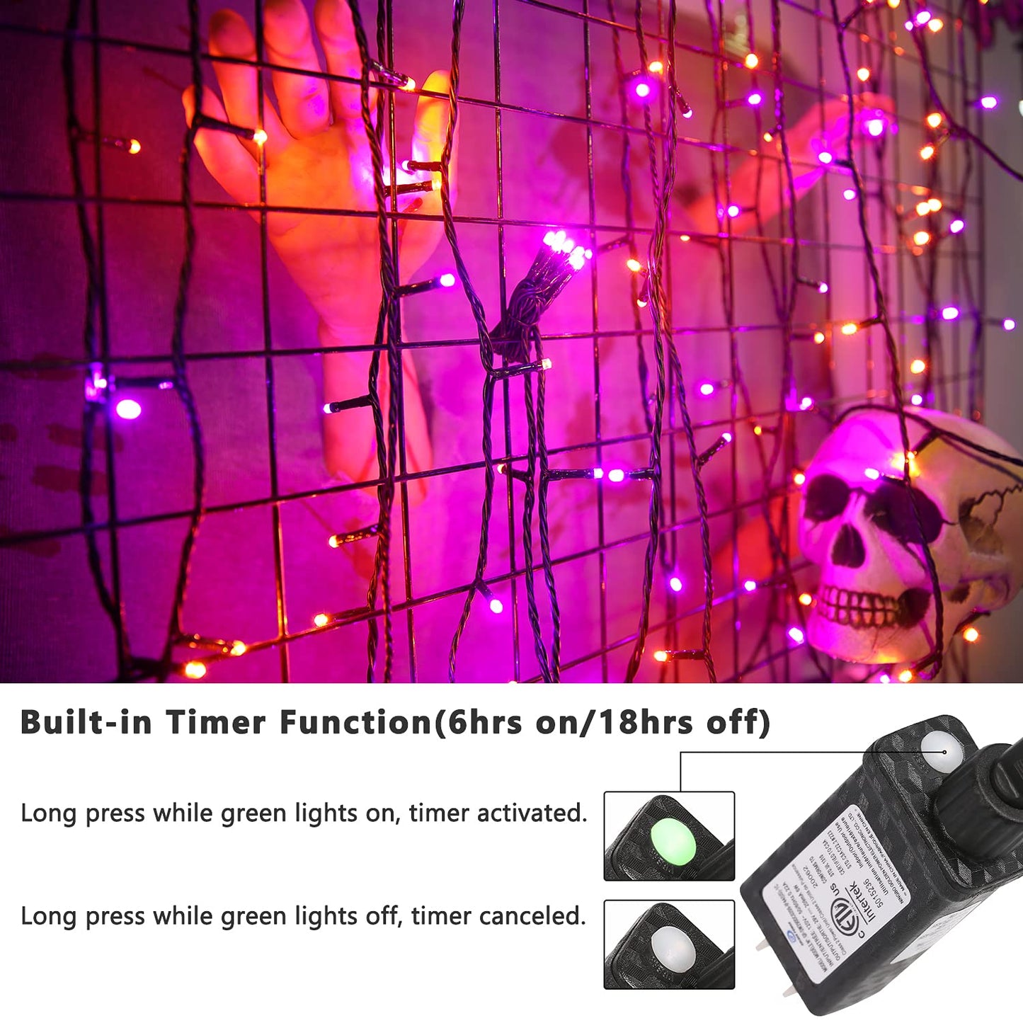 BrizLabs Orange & Purple Halloween Lights, 78.74ft 240 LED Orange Lights Connectable, 8 Modes Outdoor Purple Halloween Light with Timer, Plug in Mini Twinkle Light for Party Indoor Decor