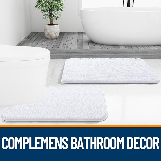 OLANLY Bathroom Rugs 50x30, Extra Soft Absorbent Chenille Bath Rugs, Rubber Backing Quick Dry, Machine Washable Bath Mats for Bathroom Floor, Tub and Shower, Home Decor Accessories, White
