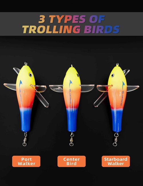 BLUEWING 18" Upgraded Fishing Spreader Bar Port Walker Offshore Trolling Spreader Bar with 6" Bulb Squids and 316 Stainless Steel Rod for Wahoo Tuna Marlin Mahi Mahi, Rainbow