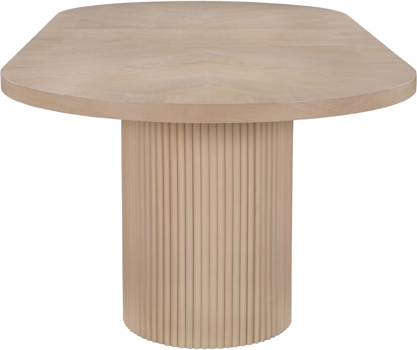 Meridian Furniture 725Oak-T Belinda Collection Mid-Century Modern Solid Wood White Oak Veneer Dining Table, Oval Design, Fluted Bases, 2 Leaves Included, 90"/106.5"/123" W x 47.5" D x 31" H, White
