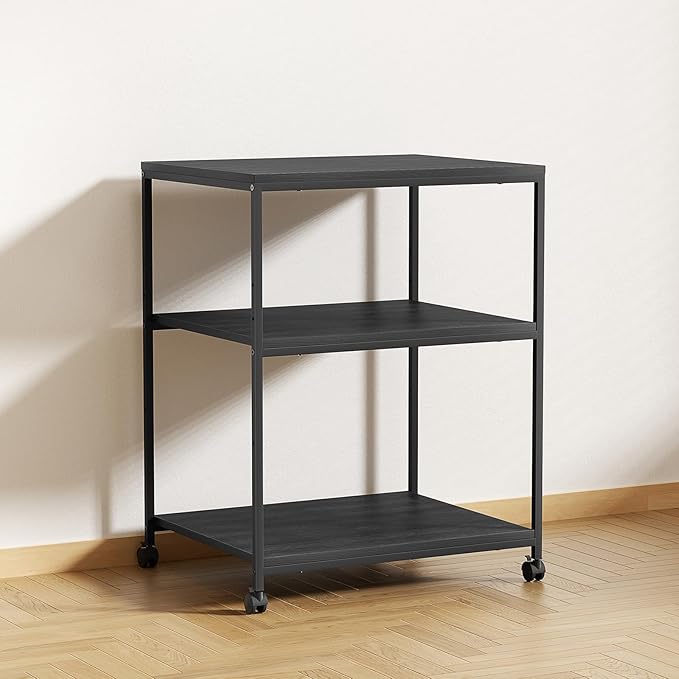 Vokumba Large Printer Stand with Wheels, 3 Tier Printer Table for Home Office, Rolling Printer Cart with Adjustable Storage Shelf for Shredder Scanner Fax (Black)