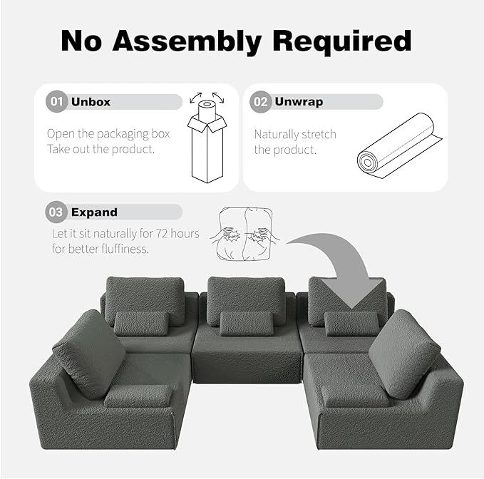 Sailret Oversized Modular Sectional Sofa, Foam-Filled Lazy Couch with Lumbar Pillow, Convertible Floor Sofa Set for Living Room Bedroom, Free Combination, Multiple Packs (1–6 Seats)