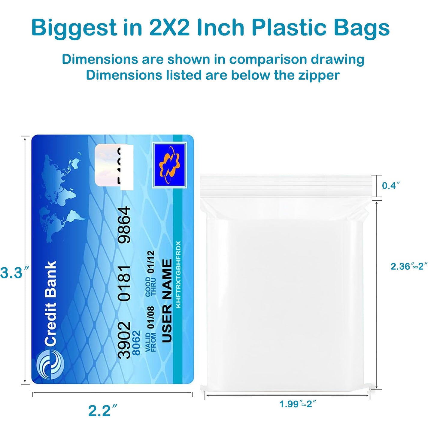 2''X 2'' (Pack of 100) 2 Mil Thick Clear Reclosable Small Zip Plastic Poly Bags With Resealable Lock Seal Zipper for Photo, Jewelry, Bakery, Treats, Travel, Storage, Packaging & Shipping