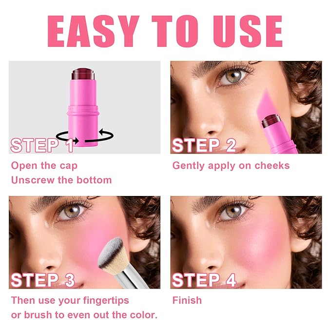 3 Pcs Jelly Blush Contour Stick for Cheeks Eyes Lips Lightweight Dewy Finish Blush Stick Waterproof Long Lasting Contour Trio Wand Face Makeup Set for Wome (3PCS)