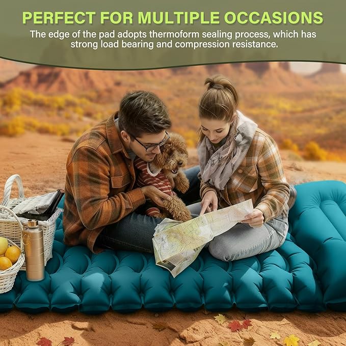 Camping Sleeping Pad, Ultralight Camping Pad with Pillow Built-in Foot Pump Inflatable Sleeping Mat Compact for Camping Backpacking Hiking Traveling