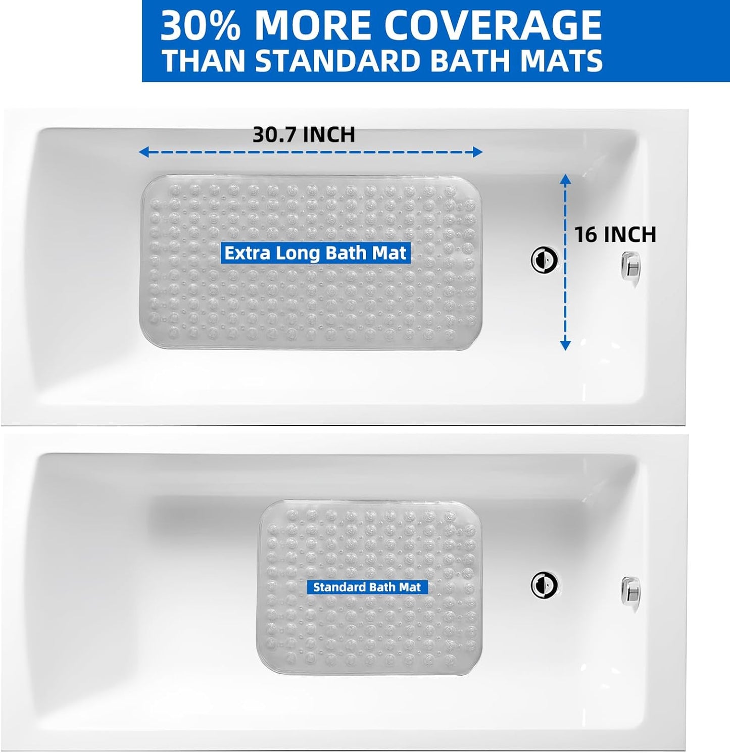 ZHICHENG Bath Mat - Shower Mat Non Slip - Long 31.88 x 15.74 Inch Bathroom Mats for Tub Nonslip - Anti Slip Bathmats - Bathtub Mat Non Slip with Massage Particles (Transparent)