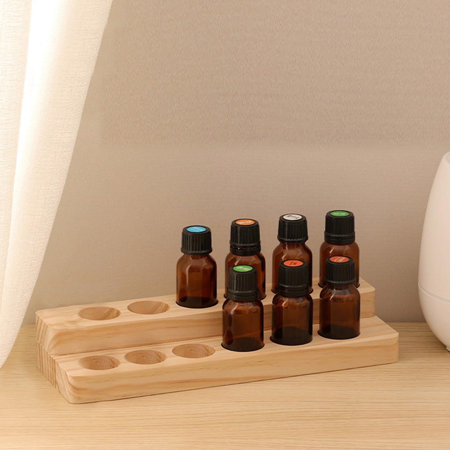 LONG TAO Essential Oil Display Stand Solid Wood Essential Oil Holder with 2 Tier Display Organizer Essential Oils Box Organizer