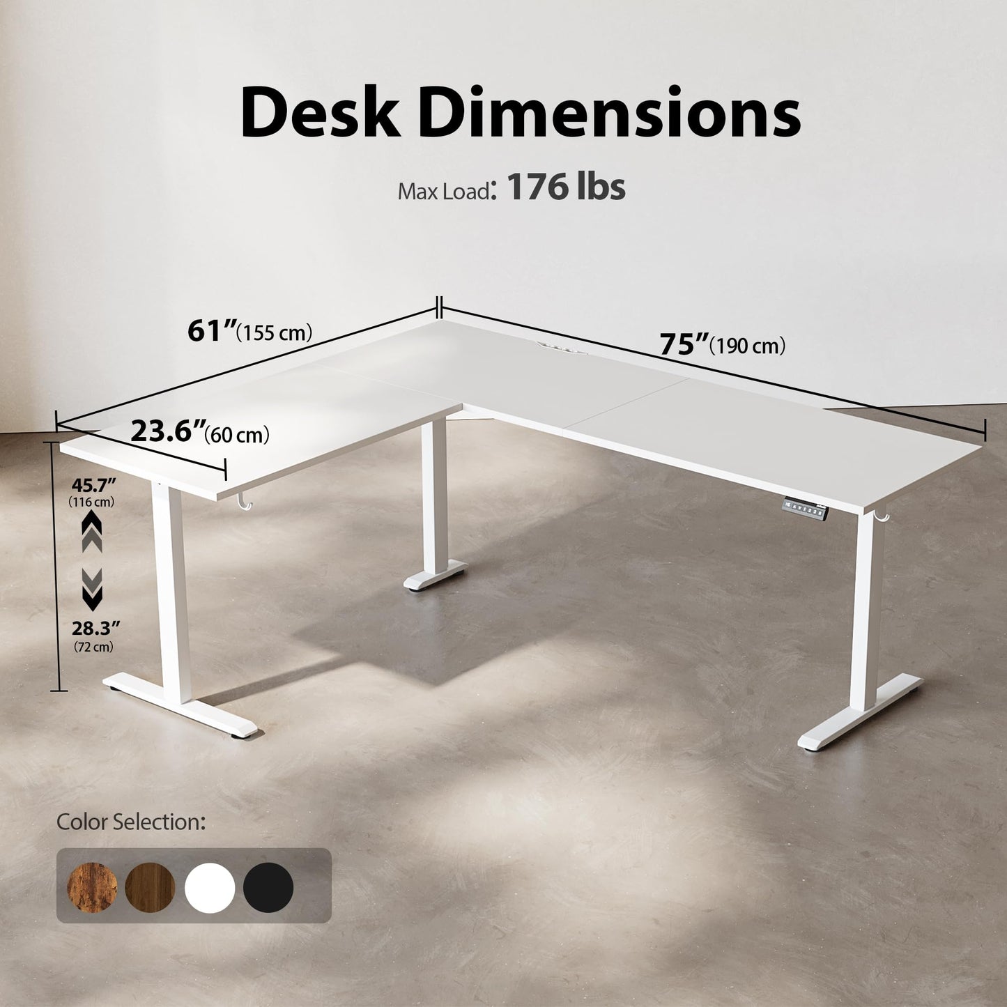 Agilestic L-Shaped Standing Desk Adjustable Height, Electric Corner Standing Desk, Sit Stand Up, 75x61 inch Sit Stand Computer Table, White