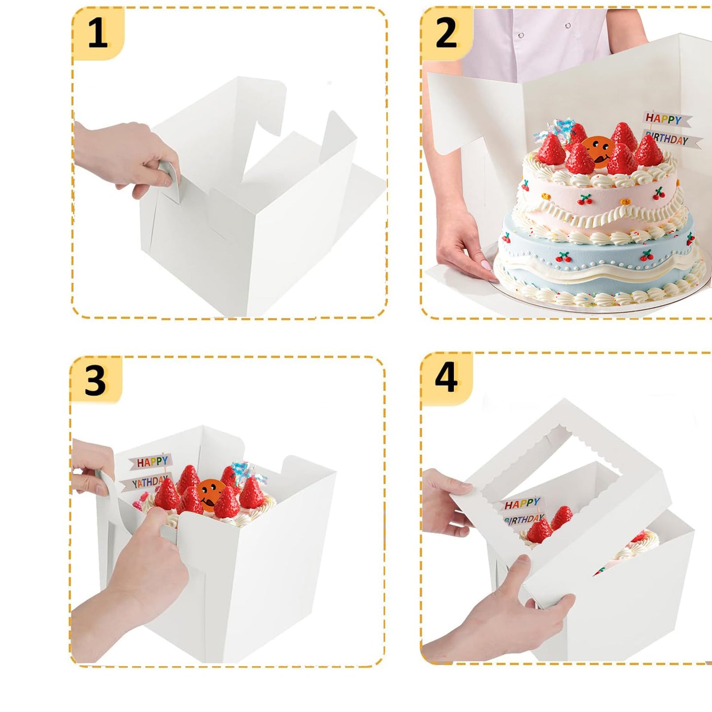 Packpal 20Pack 12 Inch Cake Boxes With Cake Boards (10 boxes & 10 boards), 12X12X8 Inch White Bakery Boxes With Windown For Cajas Pasteles, Cookie, Pastries,Pie, Wedding, Birthday, Valentines Day