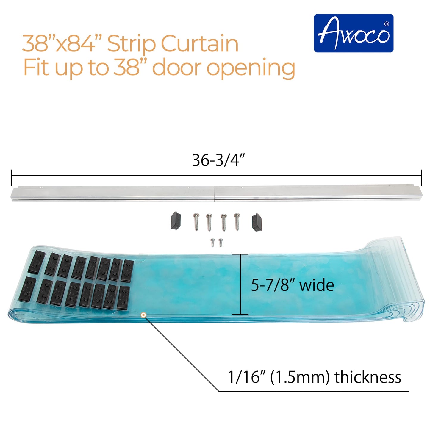 Awoco 38" x 84" Vinyl Strip Climate Control Curtain Kit, Slide-in Strips Perfect for Freezers, Coolers and Warehouse Doors NSF Approved Made in USA