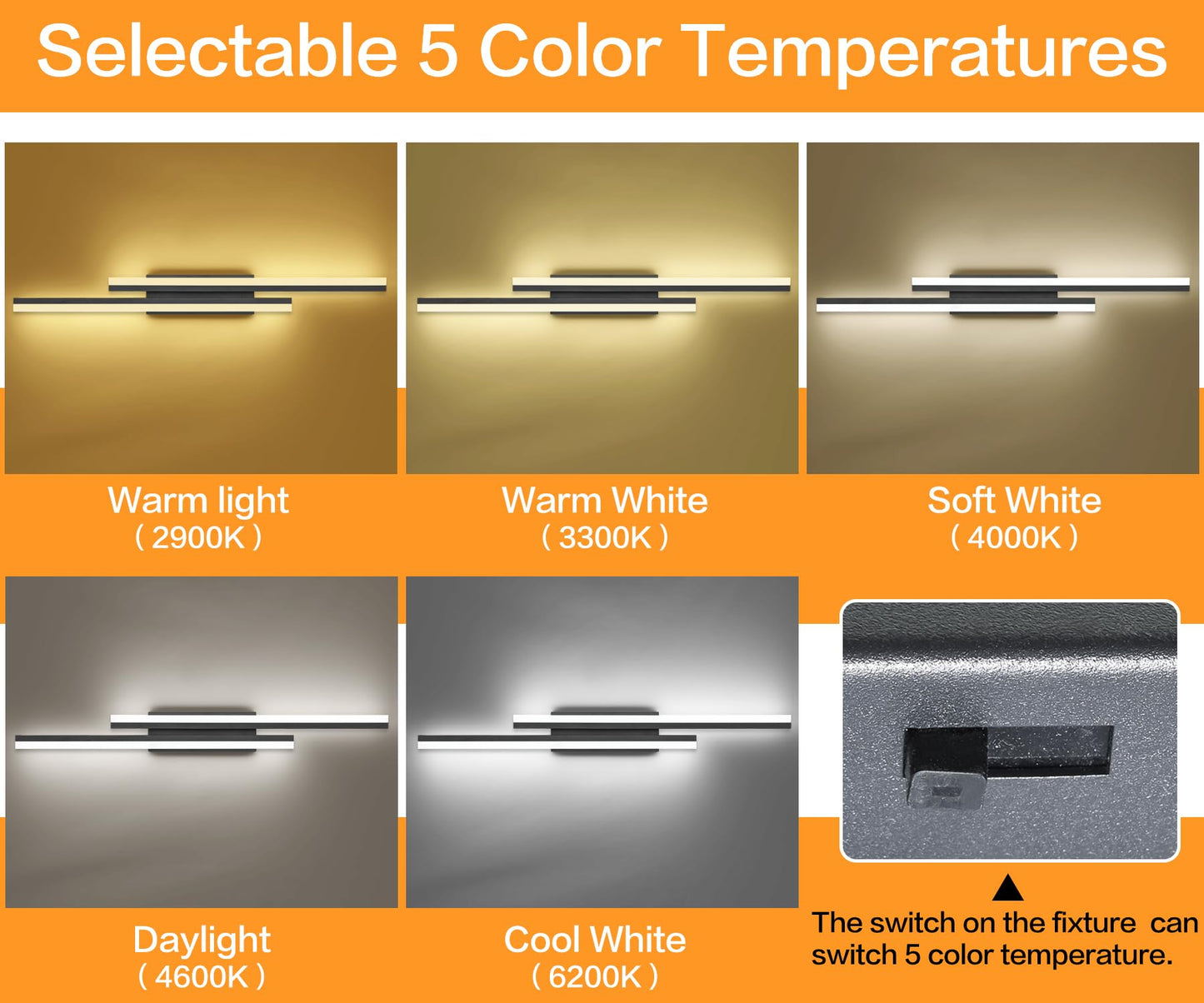 PRESDE 40 Inch LED Bathroom Vanity Light Bar, Modern Black Wall Lighting Fixture Over Mirror 5CCT