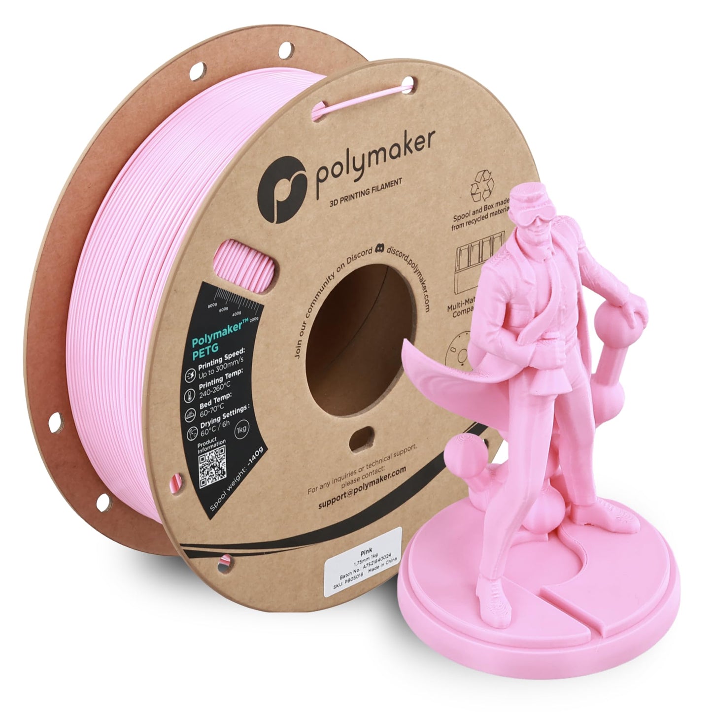 Polymaker PETG Pink 3D Printer Filament 1.75mm 1kg, High Speed PETG up to 300mm/s, High Strength New Formula, Excellent Layer Ad