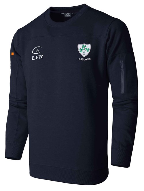 Malham USA Ireland Rugby Sweatshirt for Men Side Zip Pocket Irish Shamrock Crew Neck Longsleeve Sweatshirt(Navy,Large)