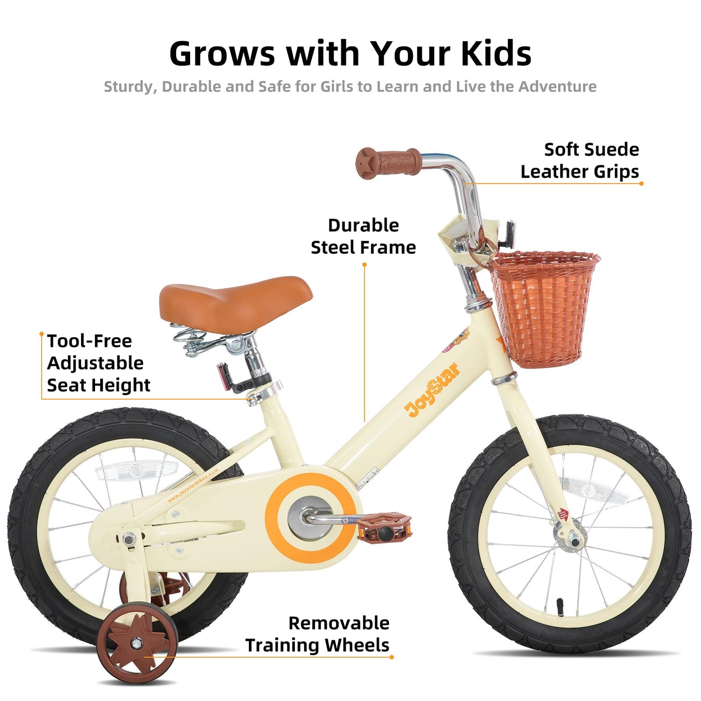 JOYSTAR 12 Inch Kids Bikes with Training Wheels & Basket, Vintage Girls Bike for Toddler of 2-4 Years Old Girls & Boys, Kids Bicycles, Beige